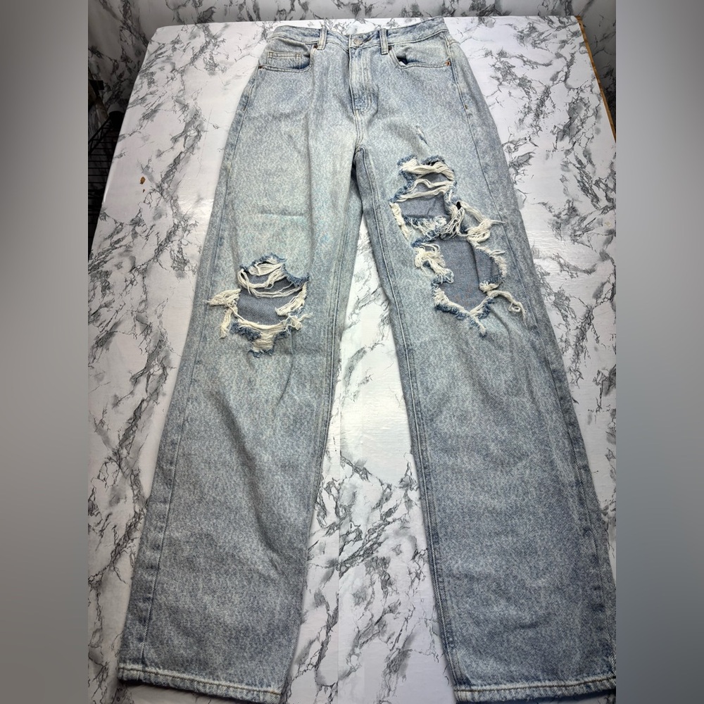 PacSun  90s Boyfriend Light Blue High-Rise Ripped Jeans Wide Leg Size 27